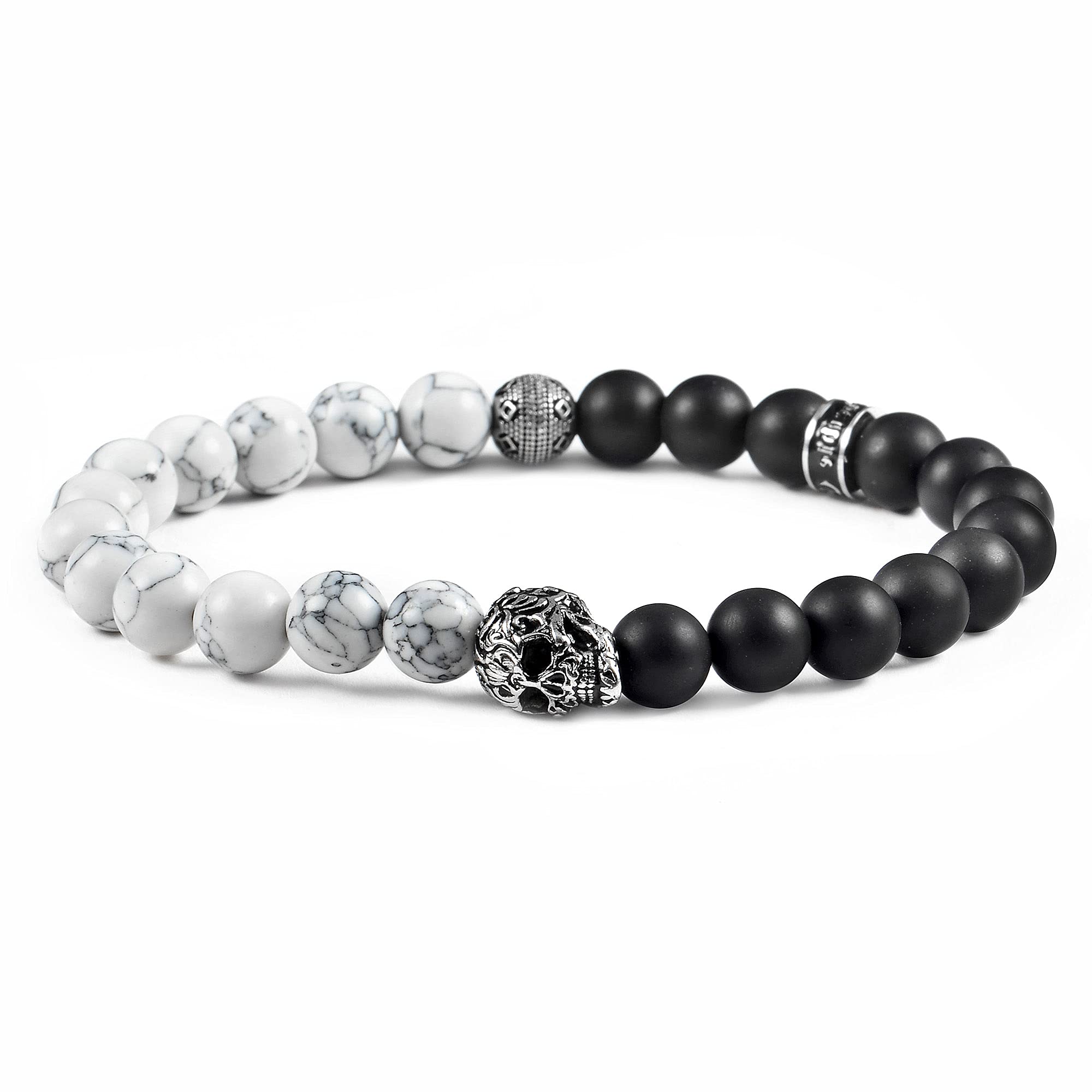Foto 1 | Pulsera Crucible De Acero Inoxidable Con Calavera, Howlita Y Ónix, 8 Mm - Venta Internacional.