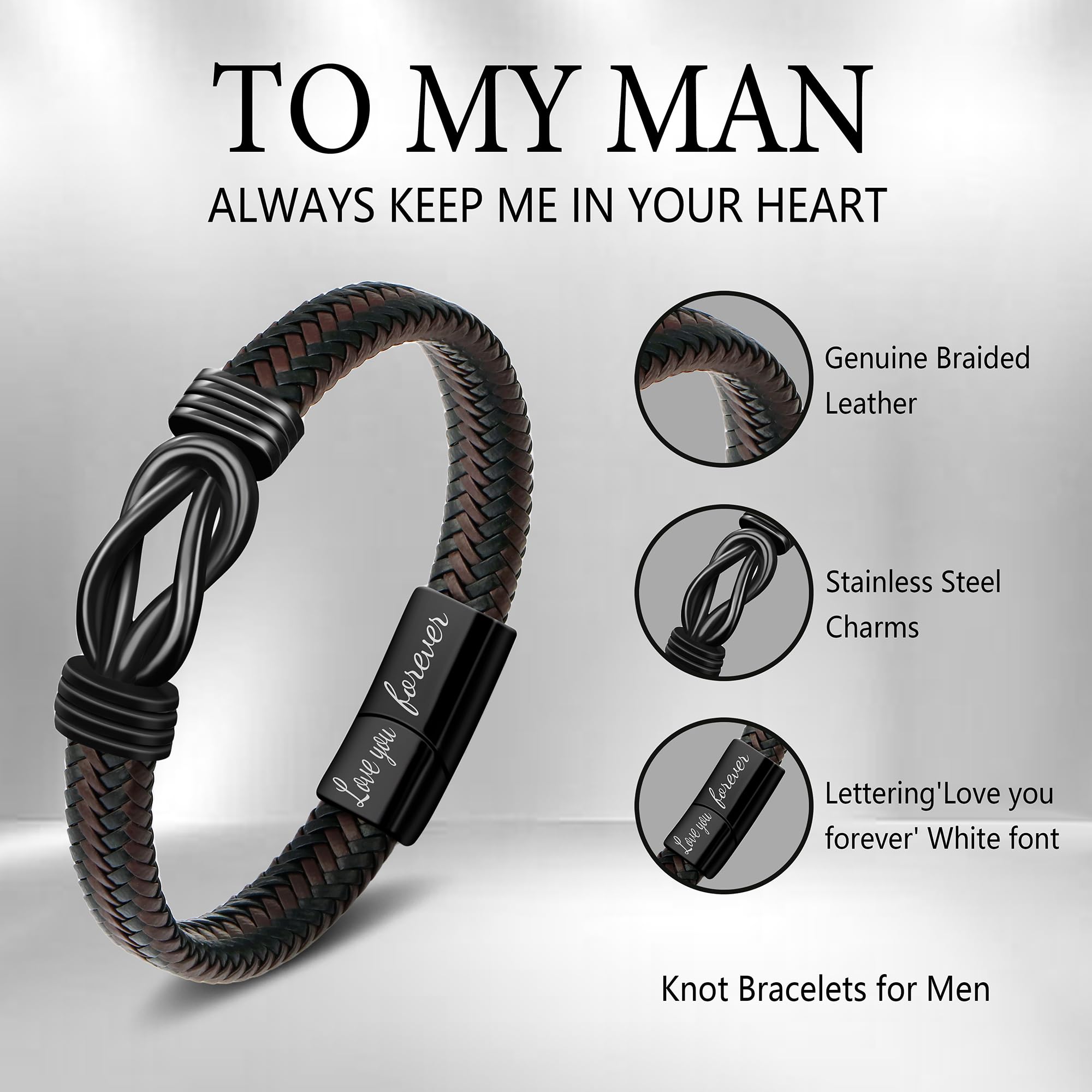 Foto 5 pulgar | Pulsera Joycuff De Piel Con Nudo Para Hombre, Marido Y Novio - Venta Internacional.