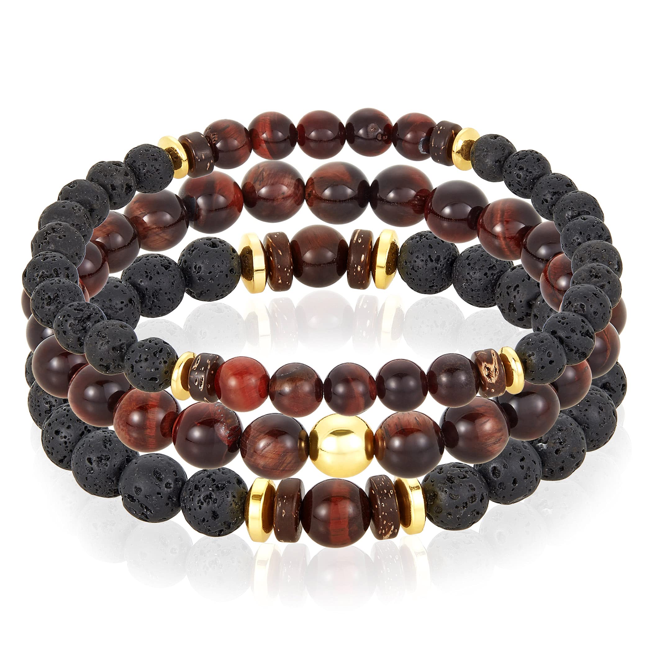 Foto 1 | Set De Pulseras West Coast Jewelry Con Piedra De Ojo De Tigre Rojo Para Hombre - Venta Internacional.