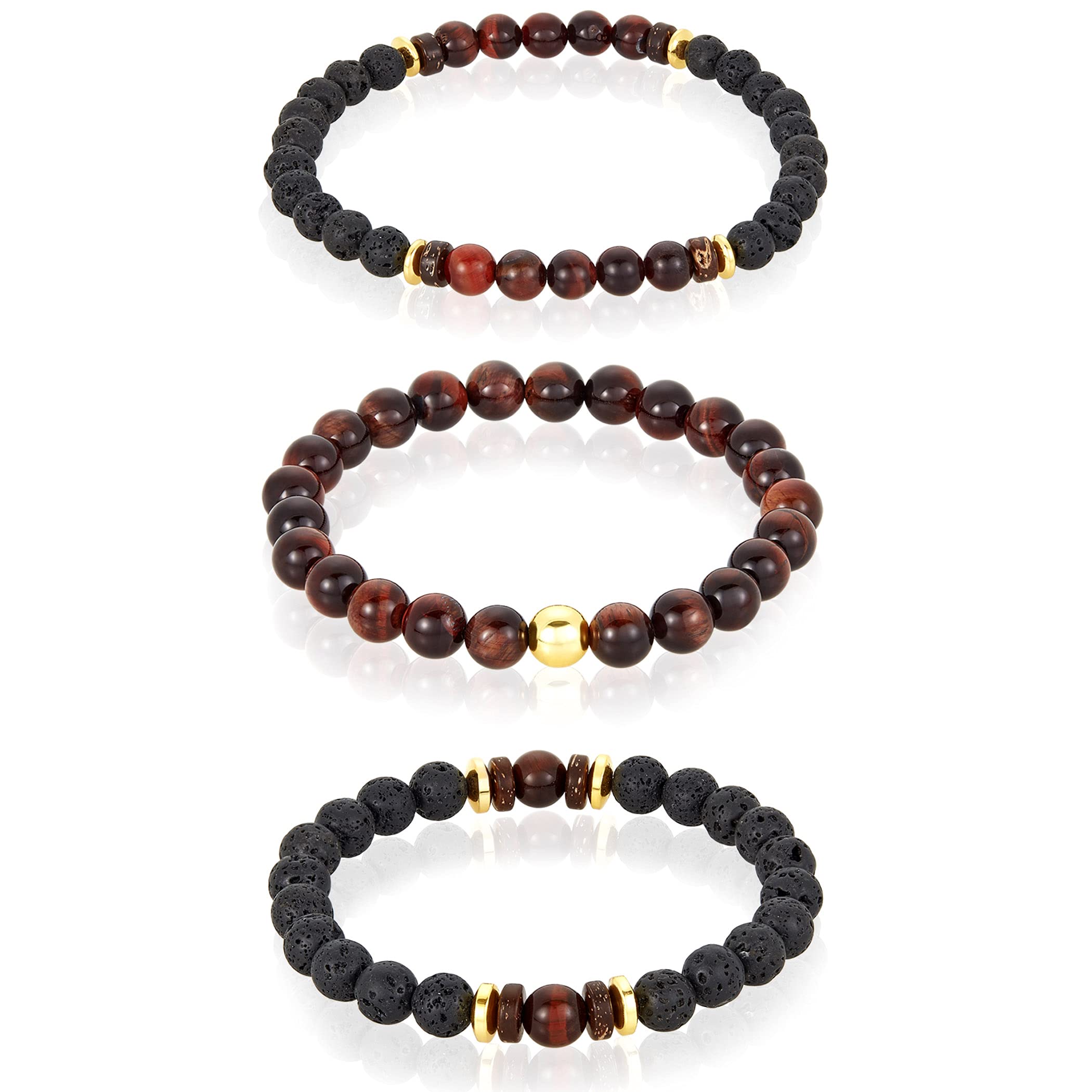 Foto 3 | Set De Pulseras West Coast Jewelry Con Piedra De Ojo De Tigre Rojo Para Hombre - Venta Internacional.
