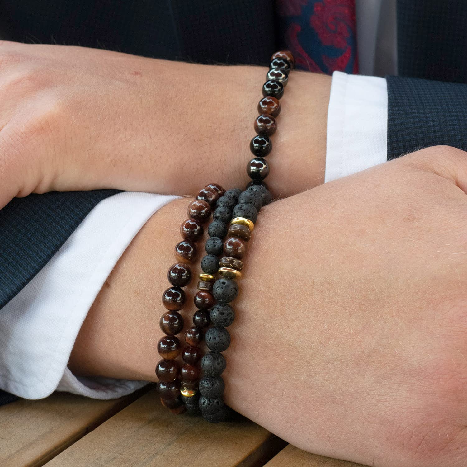Foto 4 | Set De Pulseras West Coast Jewelry Con Piedra De Ojo De Tigre Rojo Para Hombre - Venta Internacional.