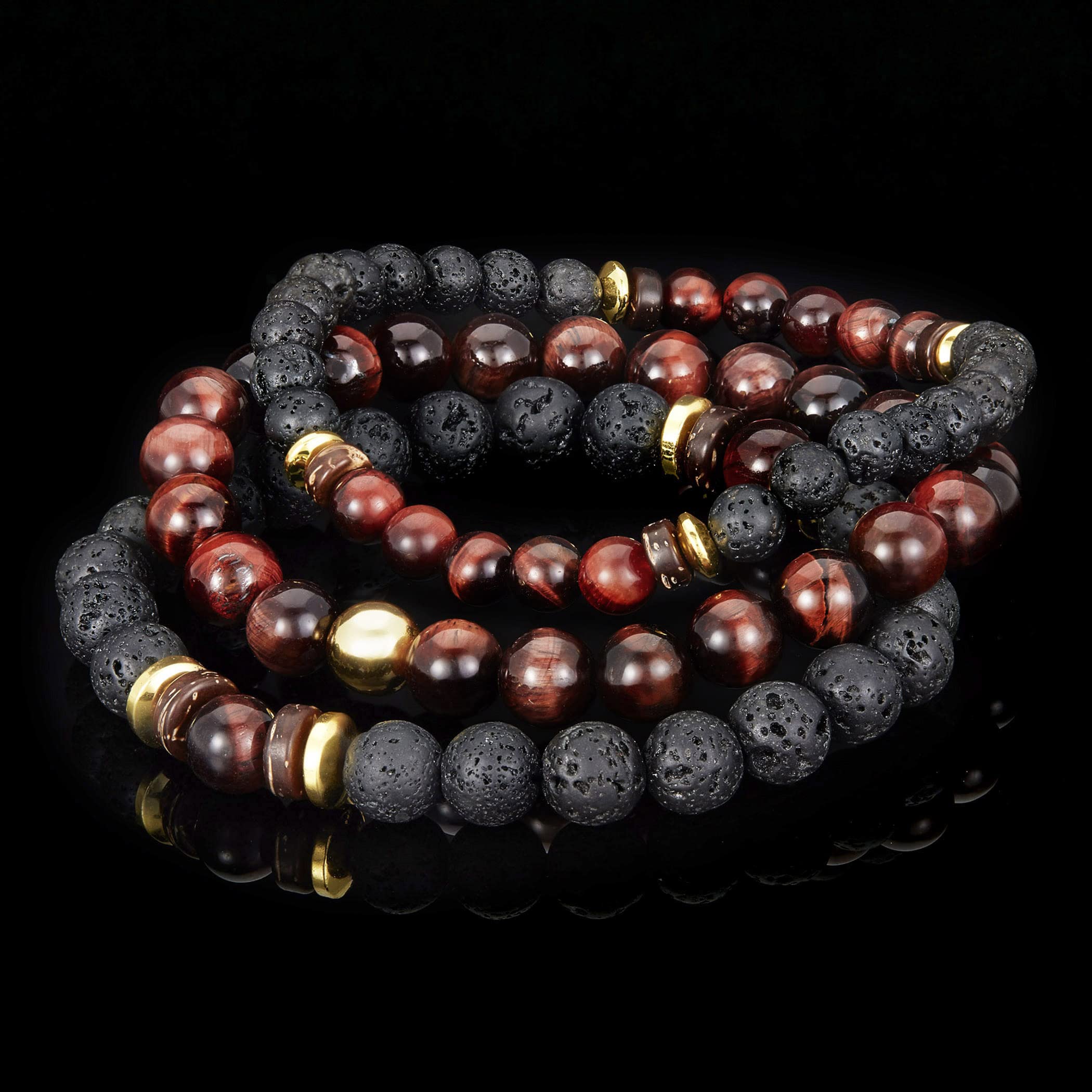 Foto 6 pulgar | Set De Pulseras West Coast Jewelry Con Piedra De Ojo De Tigre Rojo Para Hombre - Venta Internacional.