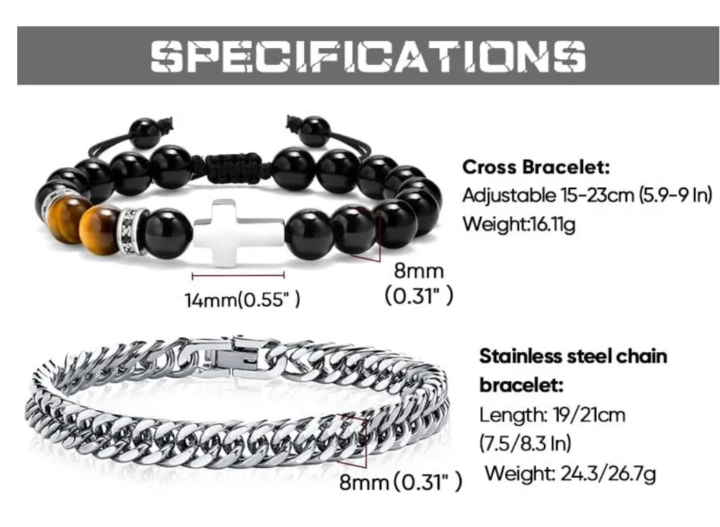 Foto 6 pulgar | Pulsera Hombre Acero Inoxidable Cruz Ojo De Tigre Negro