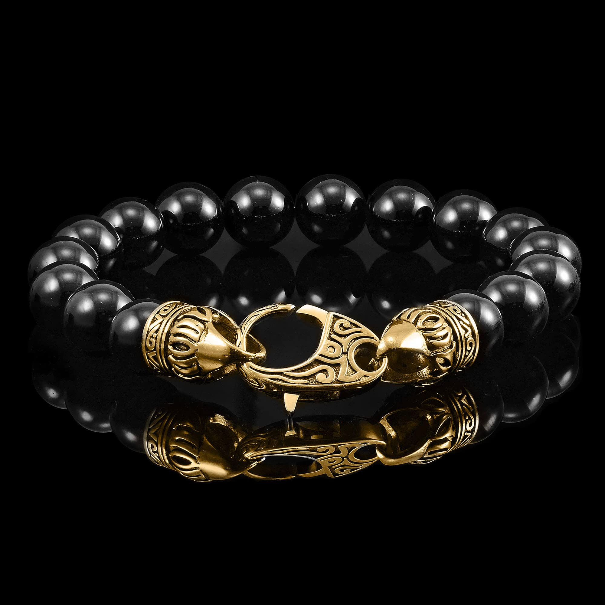 Foto 4 | Pulsera Crisol, Cuentas De Ónix, Acero Chapado En Oro Envejecido - Venta Internacional.