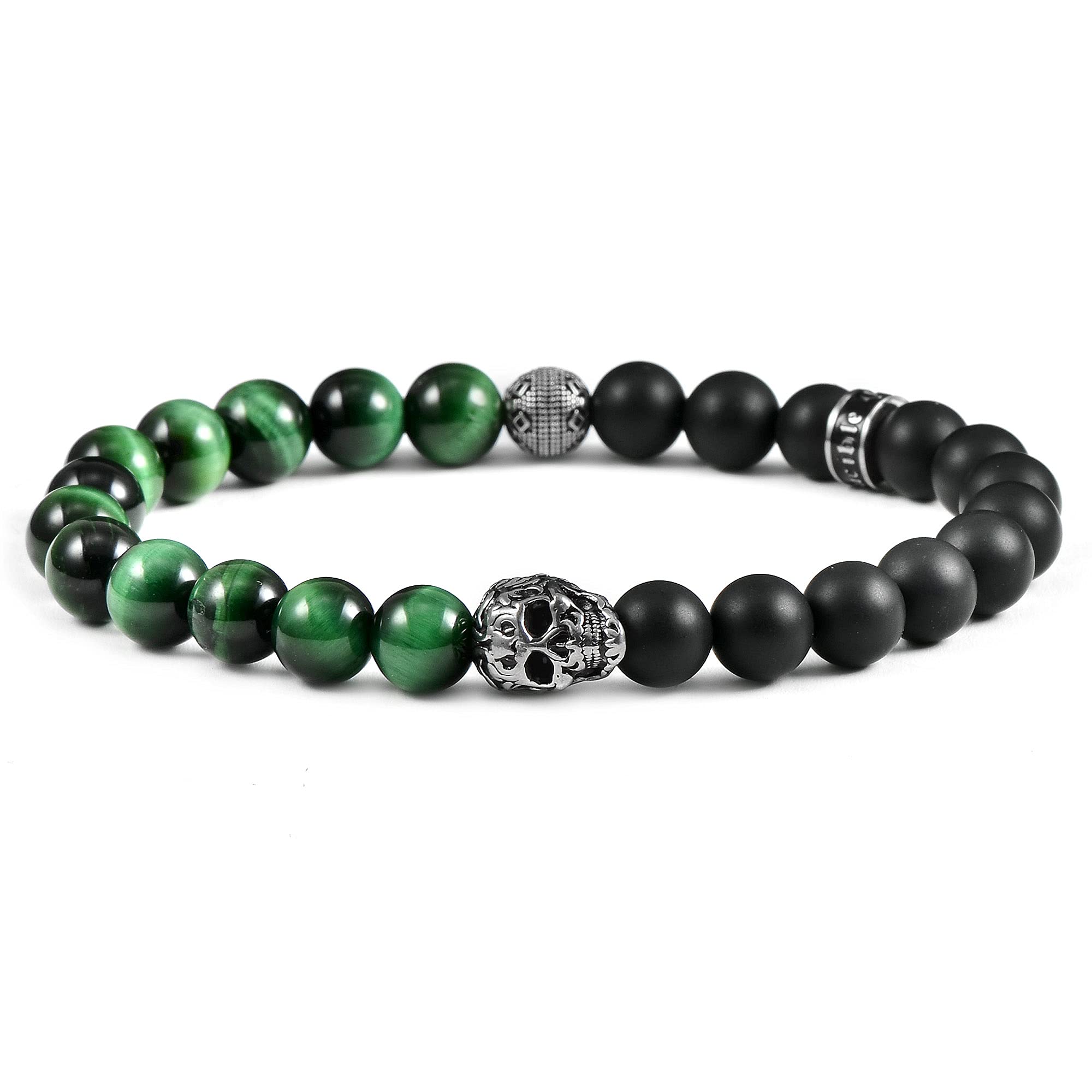 Foto 1 | Pulsera Crucible De Acero Inoxidable Con Calavera Verde Ojo De Tigre Y Ónix - Venta Internacional.