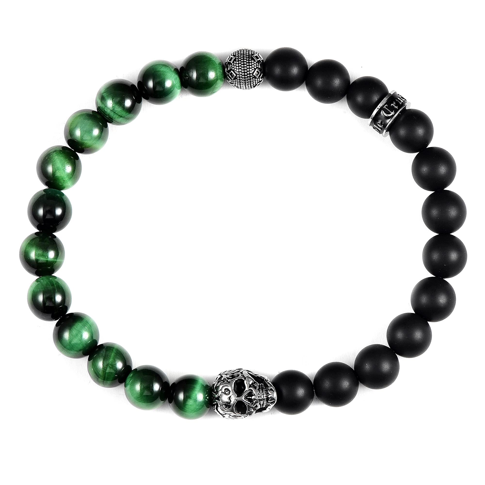 Foto 3 pulgar | Pulsera Crucible De Acero Inoxidable Con Calavera Verde Ojo De Tigre Y Ónix - Venta Internacional.