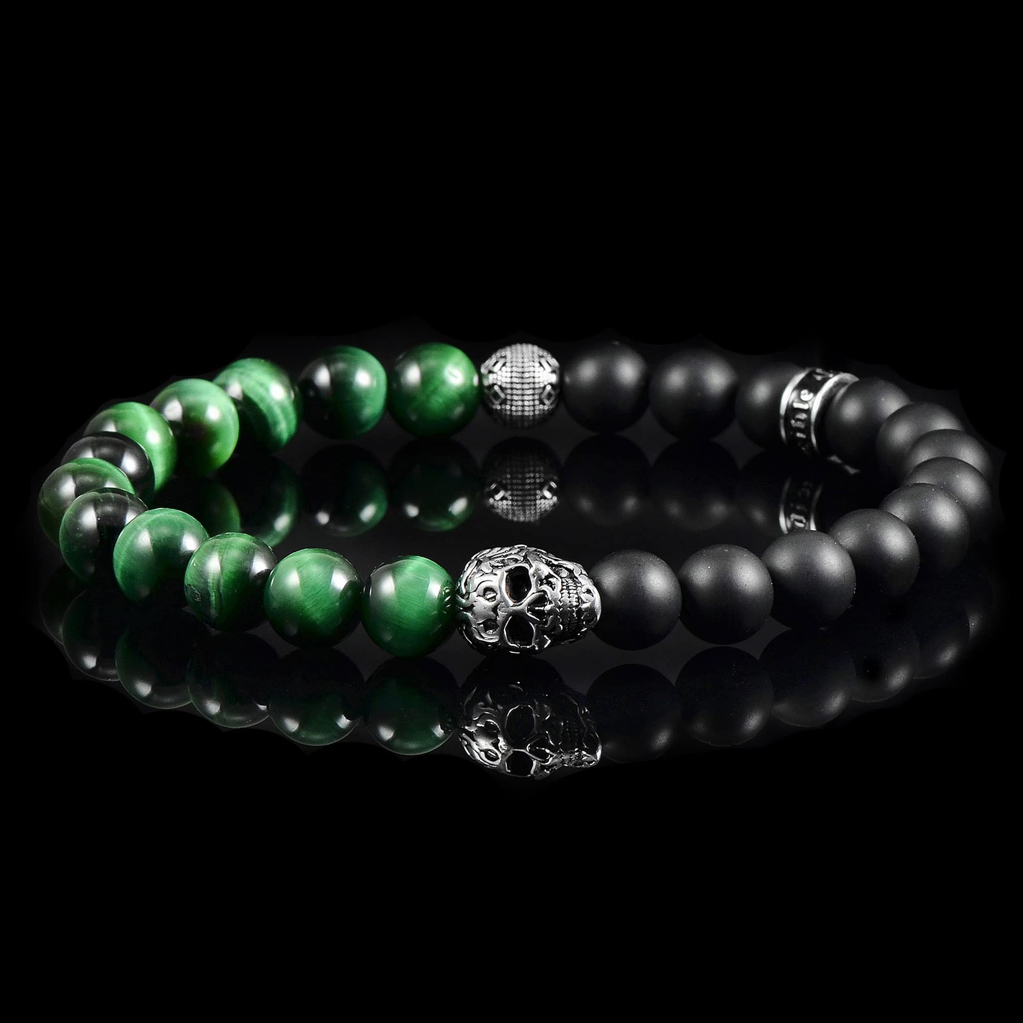 Foto 5 | Pulsera Crucible De Acero Inoxidable Con Calavera Verde Ojo De Tigre Y Ónix - Venta Internacional.