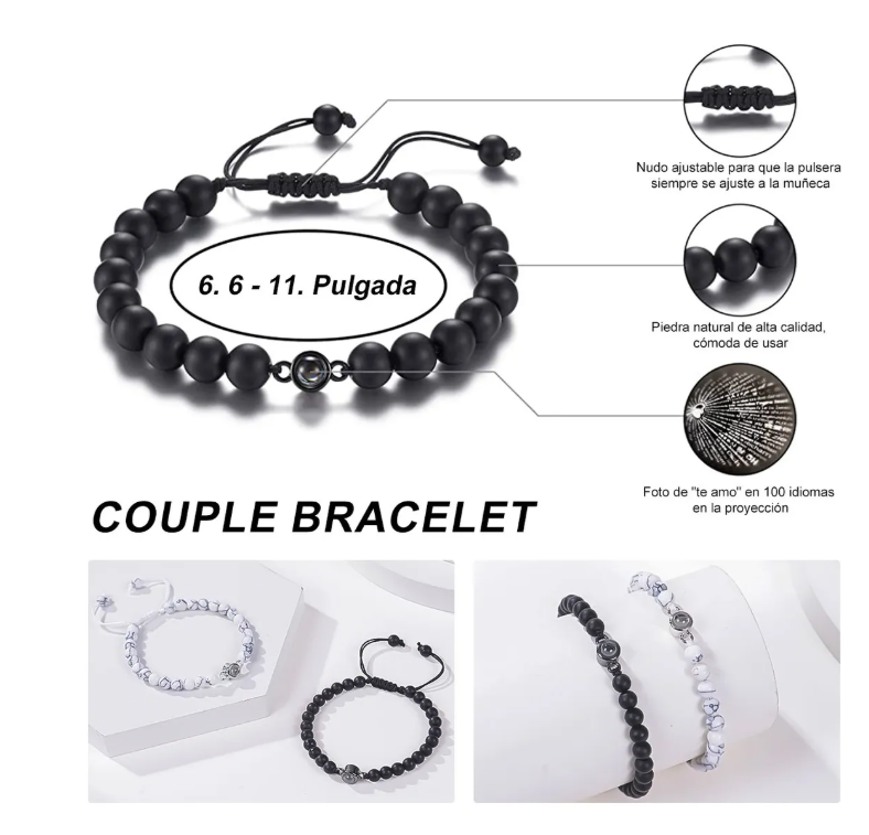 Foto 4 pulgar | 2 Pulseras Pareja Regalo Mujer Hombres Amor En 100 Idiomas