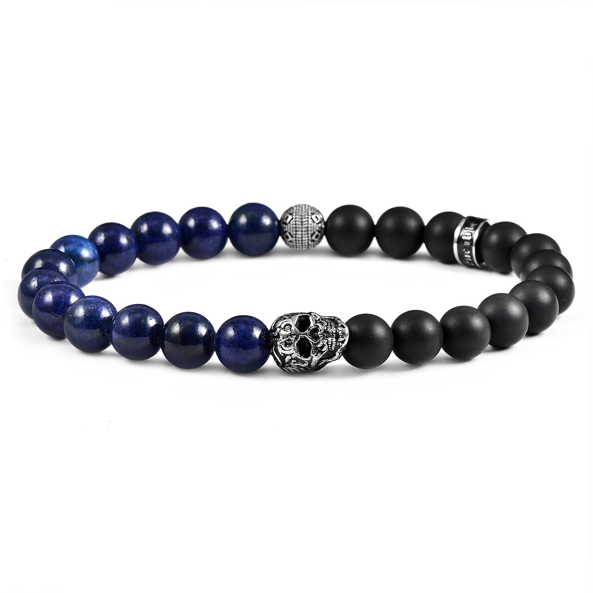 Foto 1 | Pulsera Crucible De Acero Inoxidable Con Calavera De Lapislázuli Y Ónix - Venta Internacional.