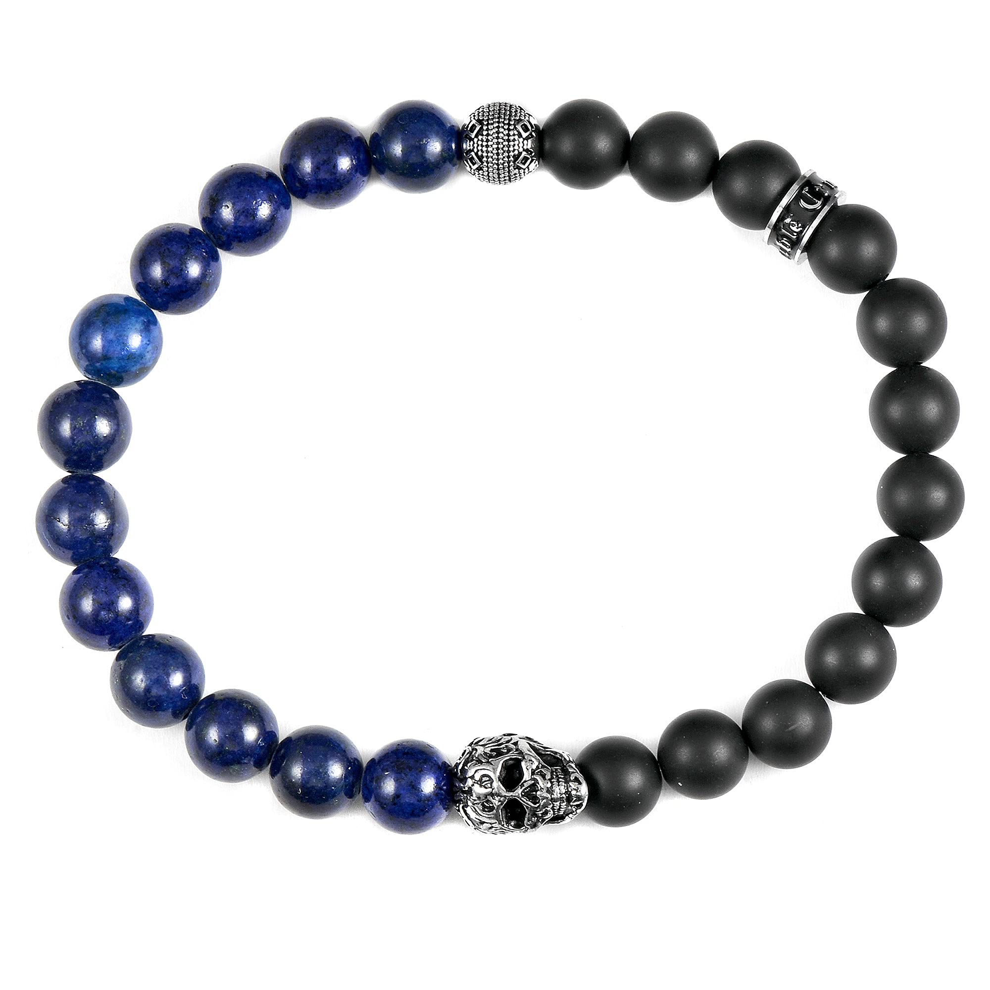 Foto 2 | Pulsera Crucible De Acero Inoxidable Con Calavera De Lapislázuli Y Ónix - Venta Internacional.