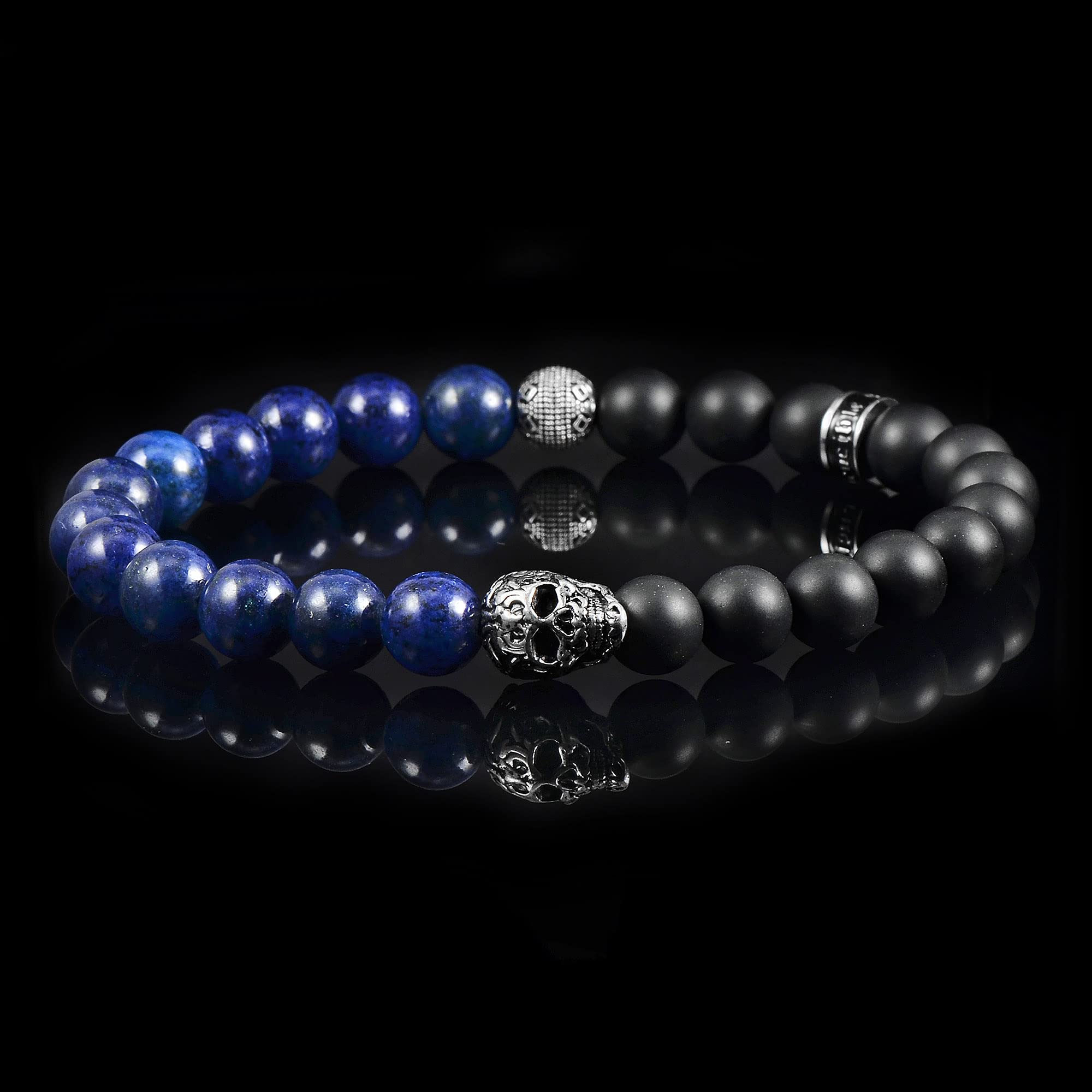 Foto 6 pulgar | Pulsera Crucible De Acero Inoxidable Con Calavera De Lapislázuli Y Ónix - Venta Internacional.