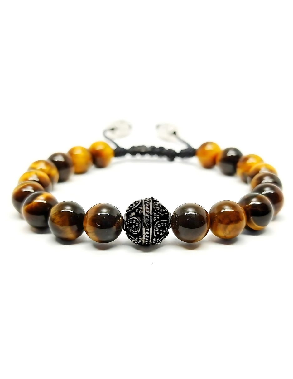 Foto 2 pulgar | Pulsera Caos, Colección Nabucco, Piedra Semipreciosa Ojo De Tigre Amarillo, Charm Black De Acero