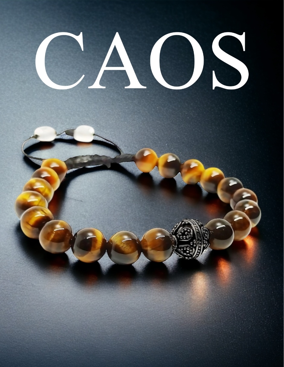 Foto 3 pulgar | Pulsera Caos, Colección Nabucco, Piedra Semipreciosa Ojo De Tigre Amarillo, Charm Black De Acero