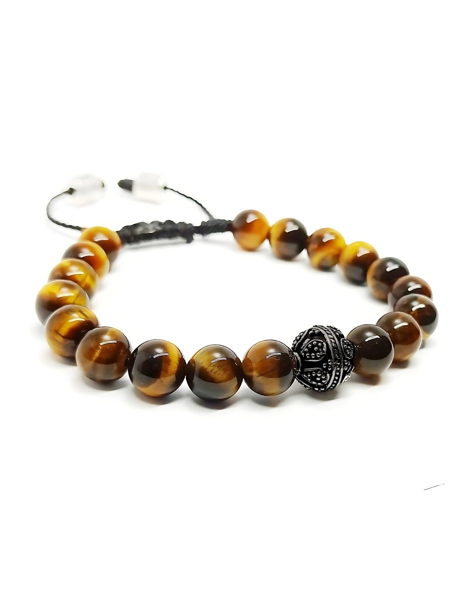 Foto 4 pulgar | Pulsera Caos, Colección Nabucco, Piedra Semipreciosa Ojo De Tigre Amarillo, Charm Black De Acero