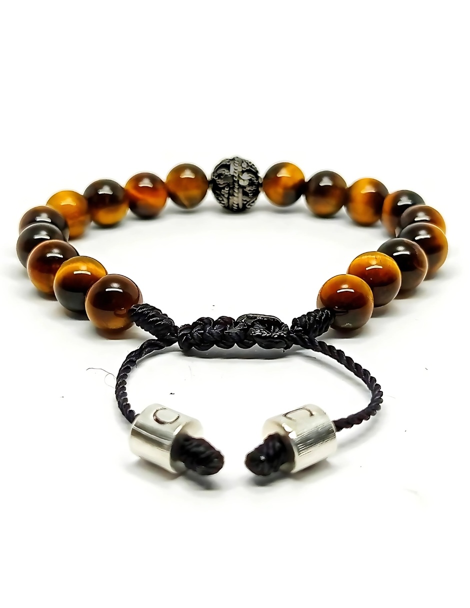 Foto 6 pulgar | Pulsera Caos, Colección Nabucco, Piedra Semipreciosa Ojo De Tigre Amarillo, Charm Black De Acero