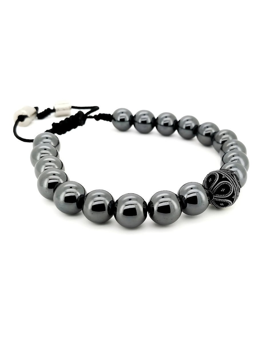 Foto 3 pulgar | Pulsera Caos, Colección Bloodstone, Piedra Semipreciosa Hematita, Charm Black De Acero