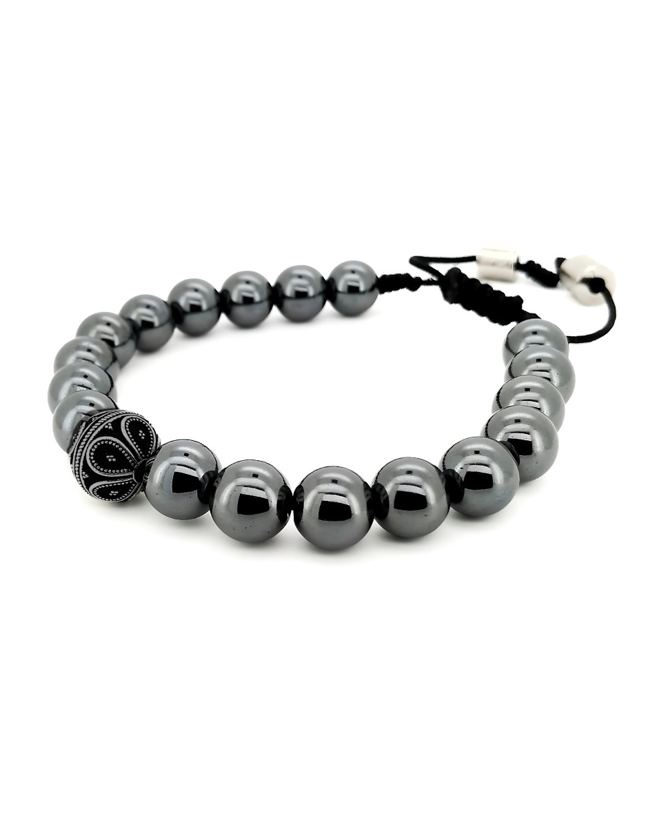 Foto 4 pulgar | Pulsera Caos, Colección Bloodstone, Piedra Semipreciosa Hematita, Charm Black De Acero