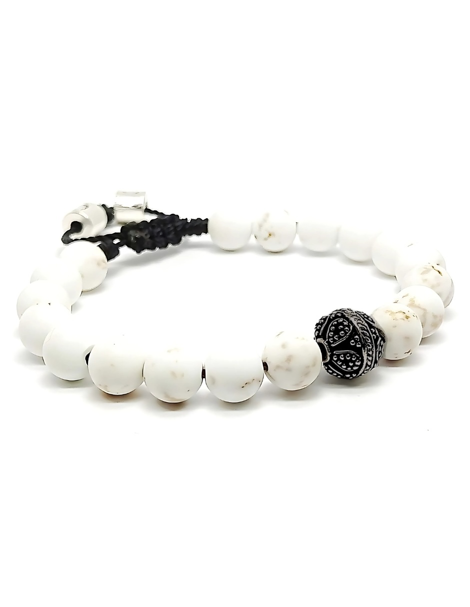 Foto 2 | Pulsera Caos, Colección Pompeya, Piedra Semipreciosa Howlita, Charm Black De Acero
