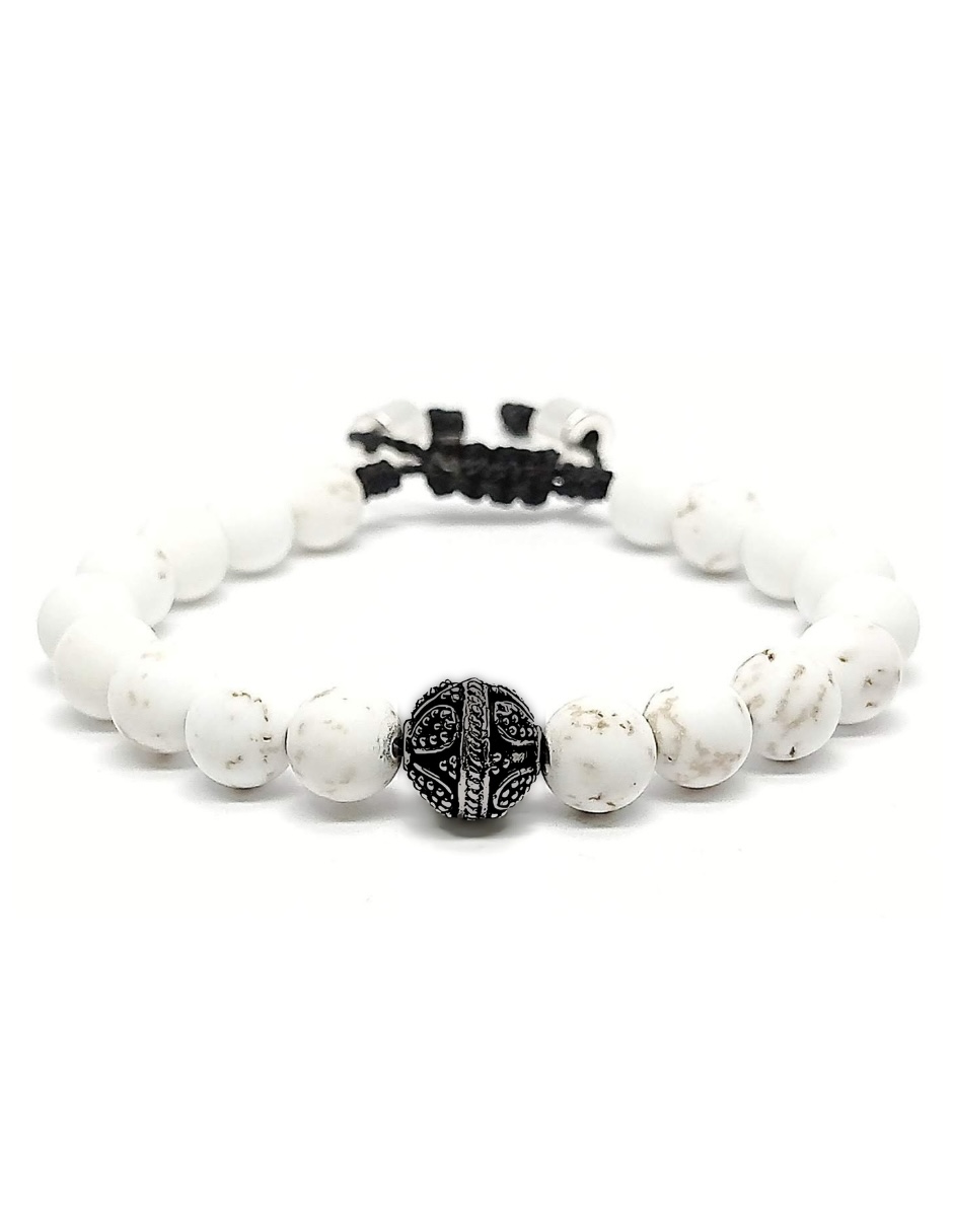 Foto 1 | Pulsera Caos, Colección Pompeya, Piedra Semipreciosa Howlita, Charm Black De Acero