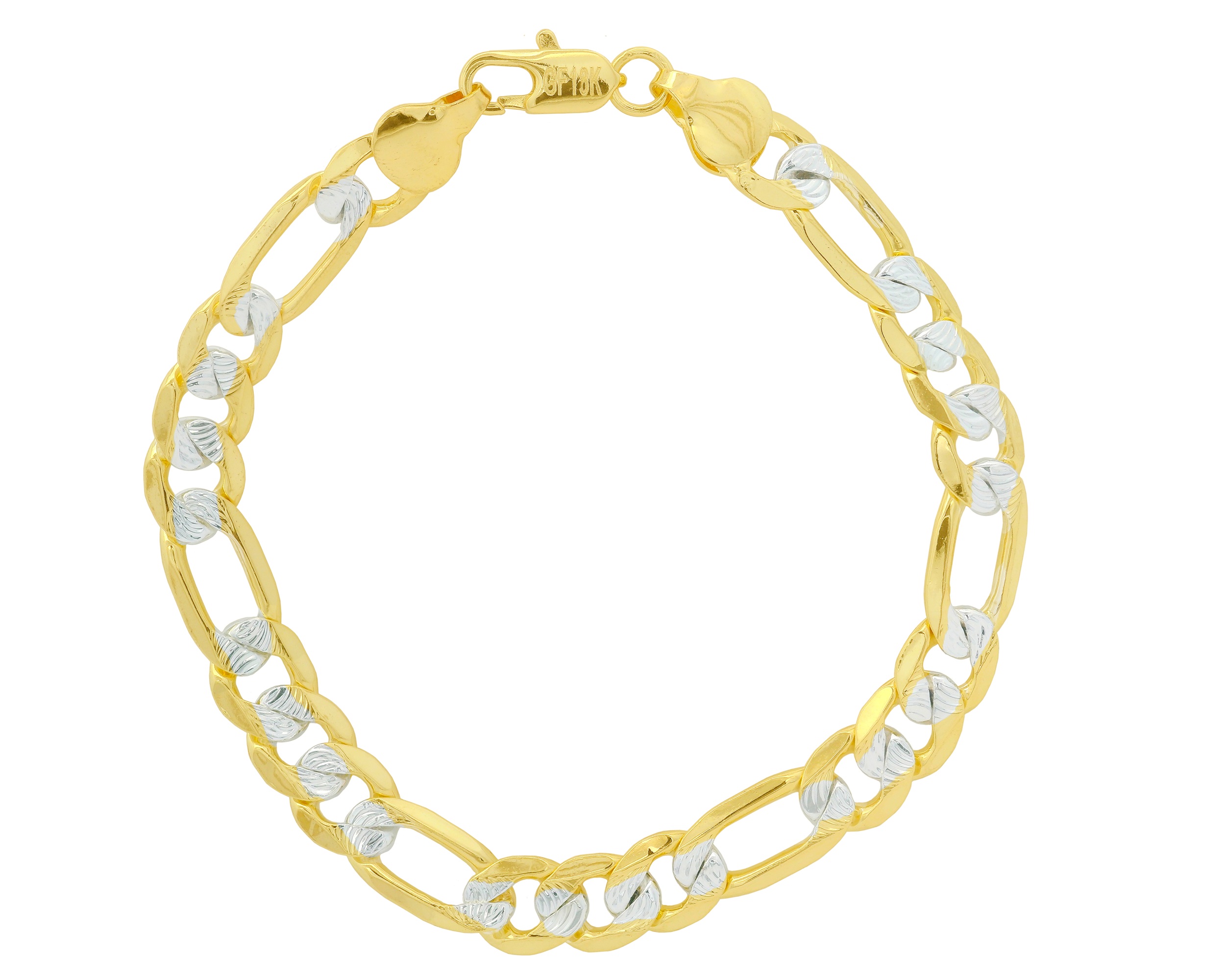 Pulsera Caballero 3x1 Fígaro Bicolor 9mm X 22cm Chapa De Oro 18k Ch133