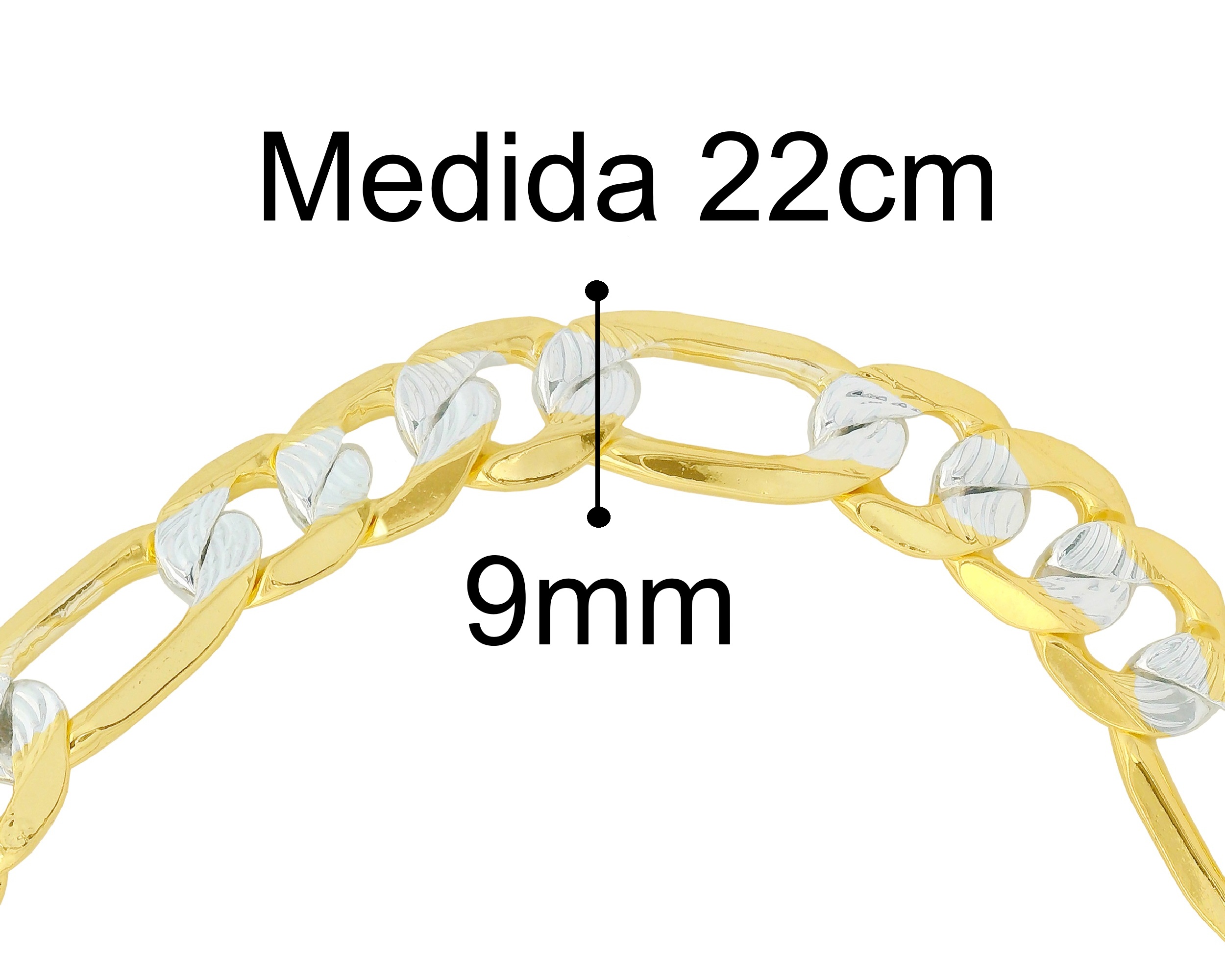 Foto 6 pulgar | Pulsera Caballero 3x1 Fígaro Bicolor 9mm X 22cm Chapa De Oro 18k Ch133