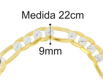 Foto 5 | Pulsera Caballero 3x1 Fígaro Bicolor 9mm X 22cm Chapa De Oro 18k Ch133