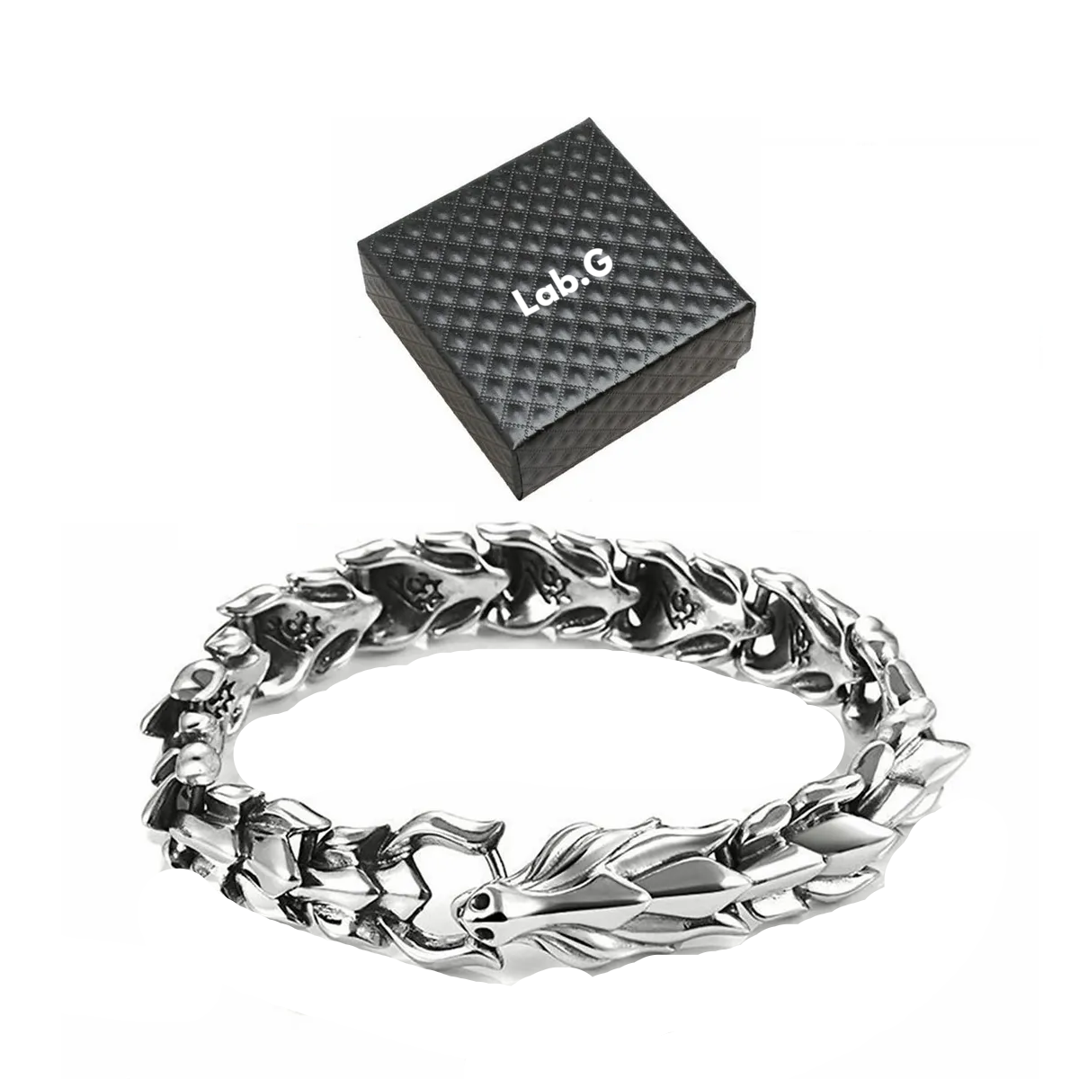 Foto 2 pulgar | Pulsera De Hombre Cabeza De Dragón Con Nórdico 22cm Lab.g Plata