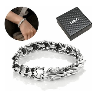 Foto 2 | Pulsera De Hombre Cabeza De Dragón Con Nórdico 22cm Lab.g Plata