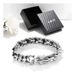 Foto 3 | Pulsera De Hombre Cabeza De Dragón Con Nórdico 22cm Lab.g Plata