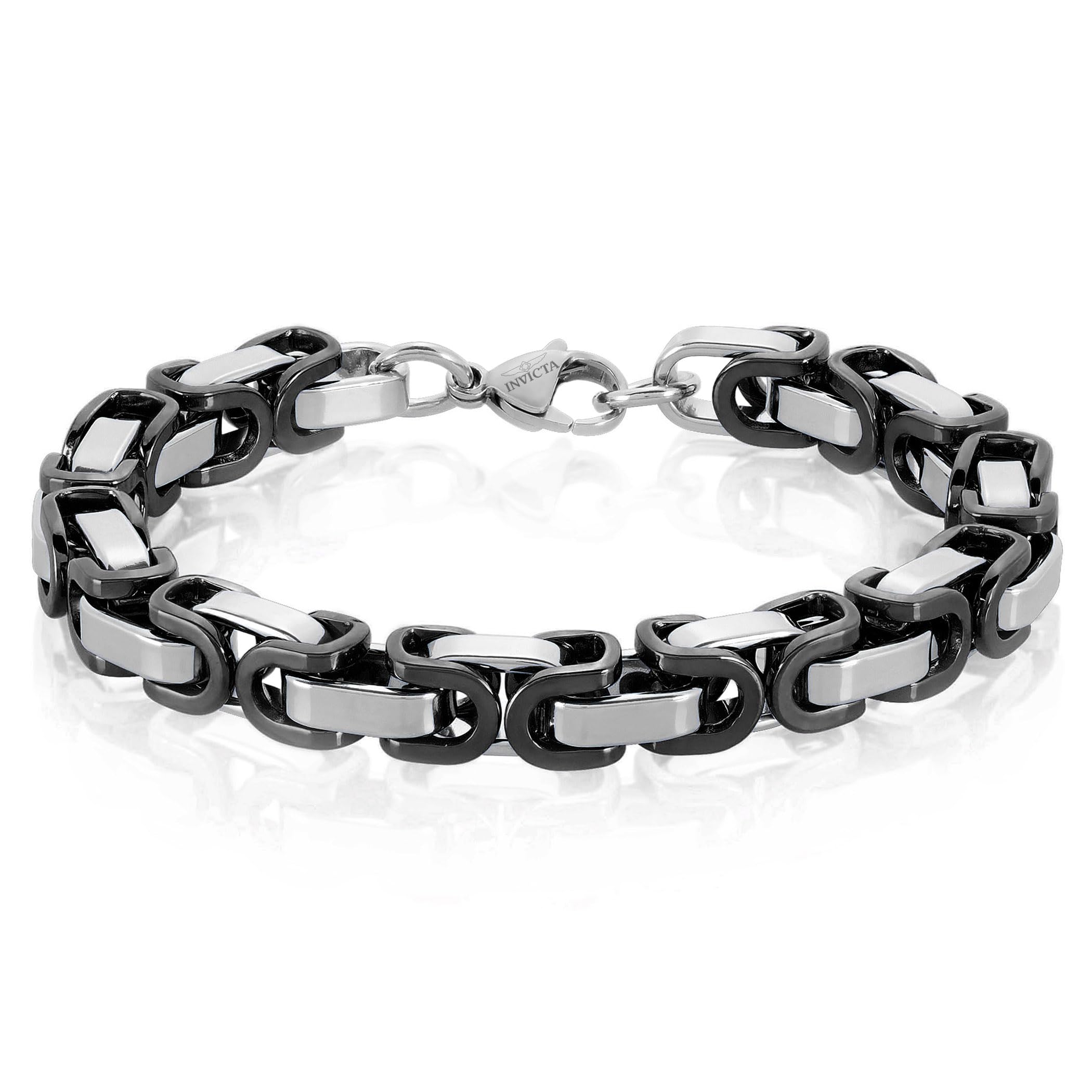 Foto 2 pulgar | Pulsera Invicta De Acero Inoxidable Bizantino Plateado Y Negro - Venta Internacional.