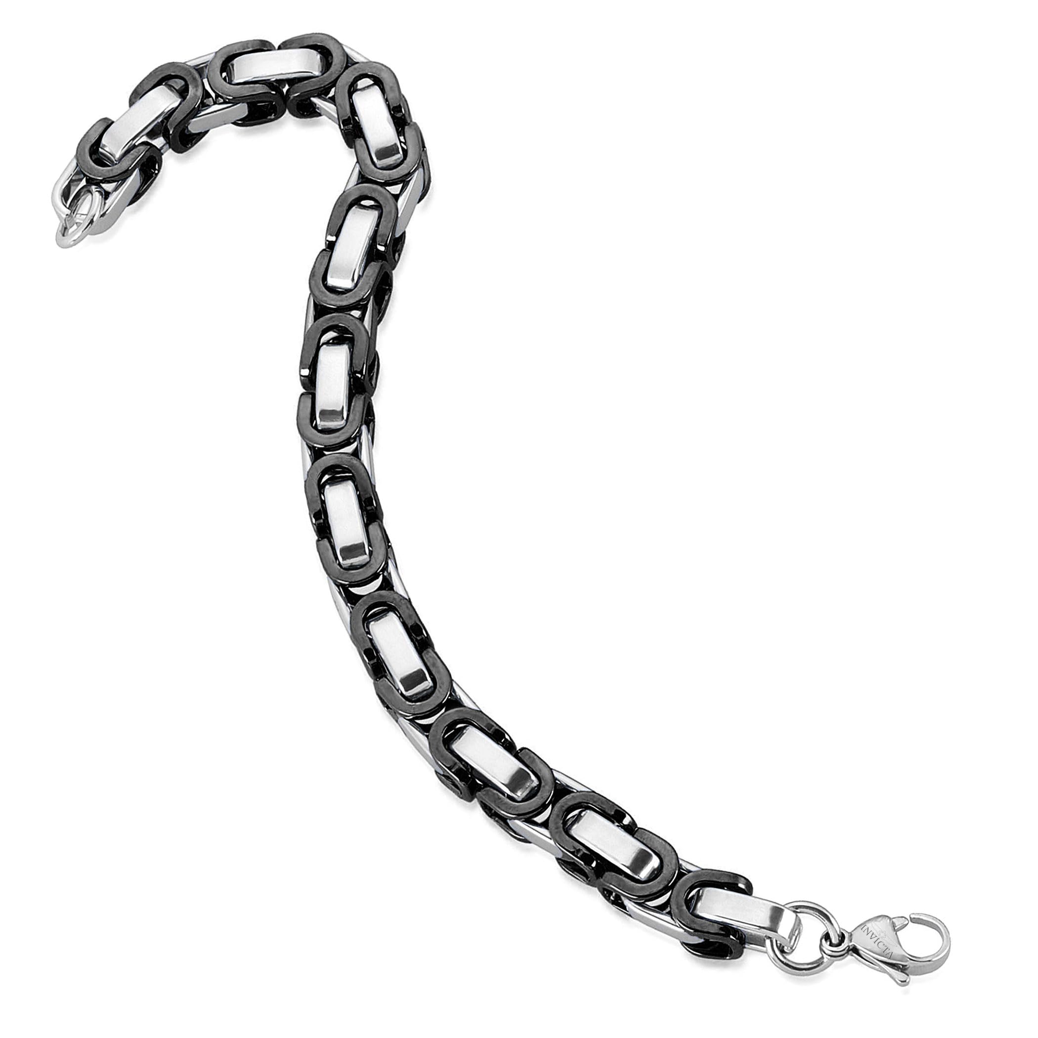 Foto 4 pulgar | Pulsera Invicta De Acero Inoxidable Bizantino Plateado Y Negro - Venta Internacional.