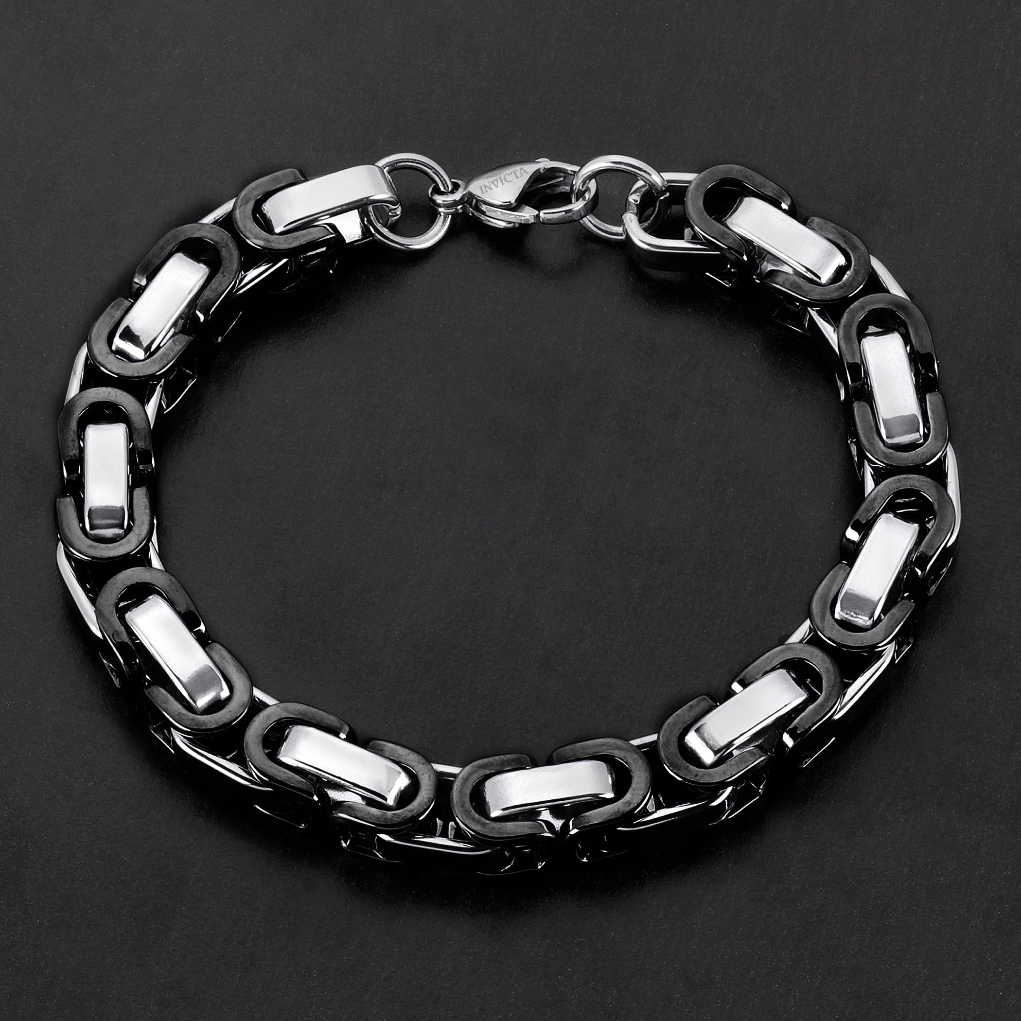 Foto 6 pulgar | Pulsera Invicta De Acero Inoxidable Bizantino Plateado Y Negro - Venta Internacional.