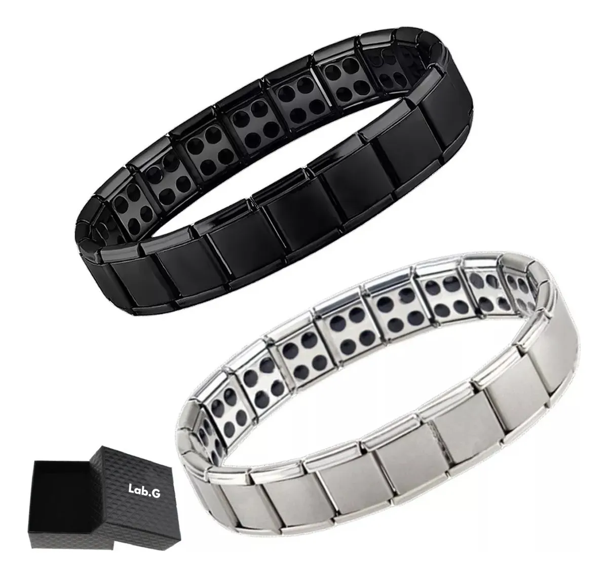 Foto 2 pulgar | 2 Piezas Pulsera La Pareja Acero Titanio  Plata Y Negro