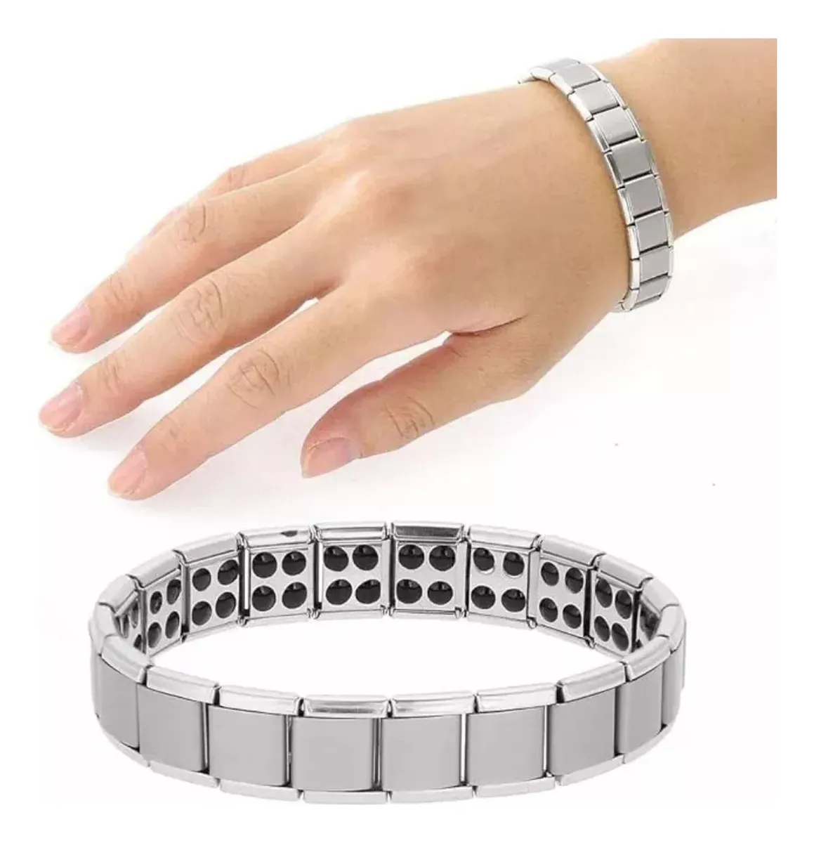 Foto 3 pulgar | 2 Piezas Pulsera La Pareja Acero Titanio  Plata Y Negro