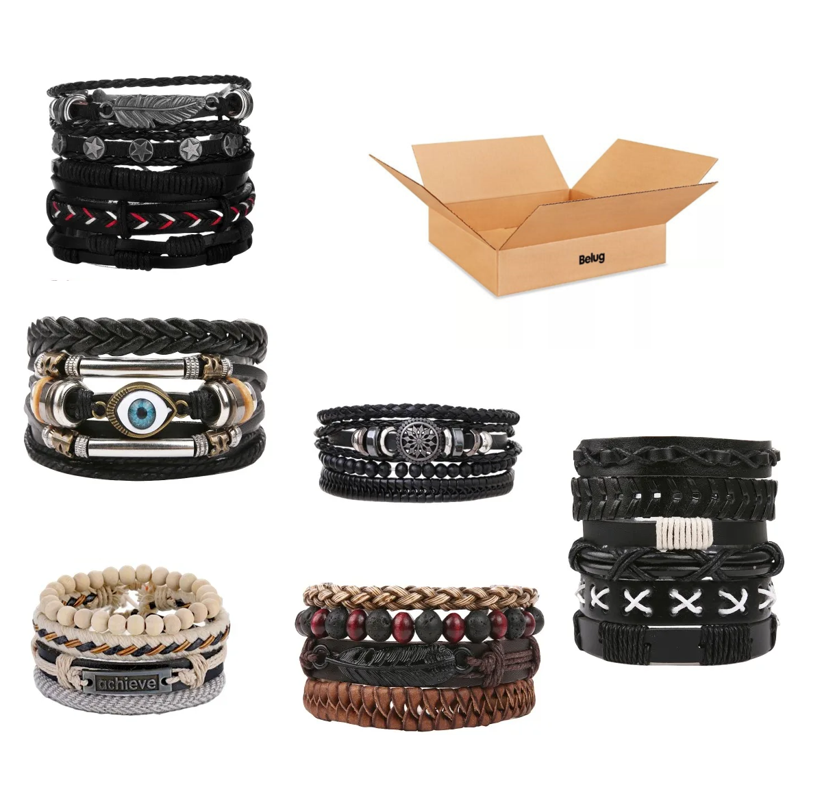 ''pulsera Ajustable Vintage Cuero Brazalete Multicapa kit 26pc ''