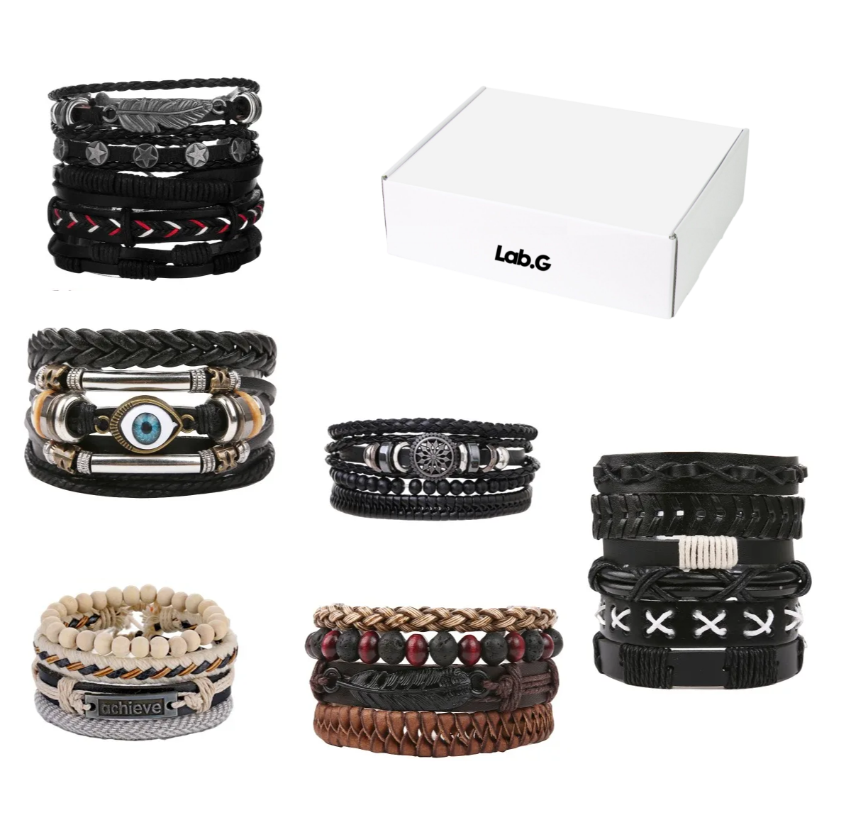 ''pulsera Ajustable Vintage Cuero Brazalete Multicapa kit 26pc ''