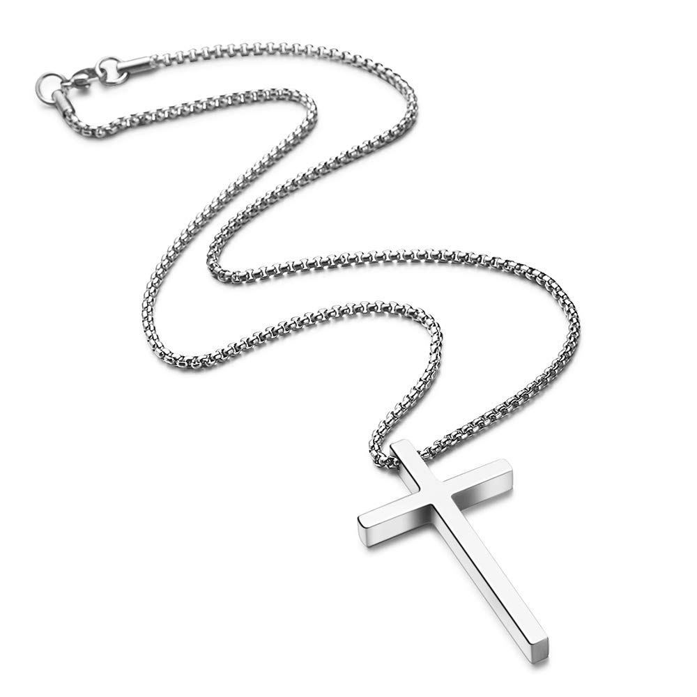 Foto 4 pulgar | Collar M Mooham Con Forma De Cruz Plateada Y Acero Inoxidable De 51 Cm De Largo - Venta Internacional.