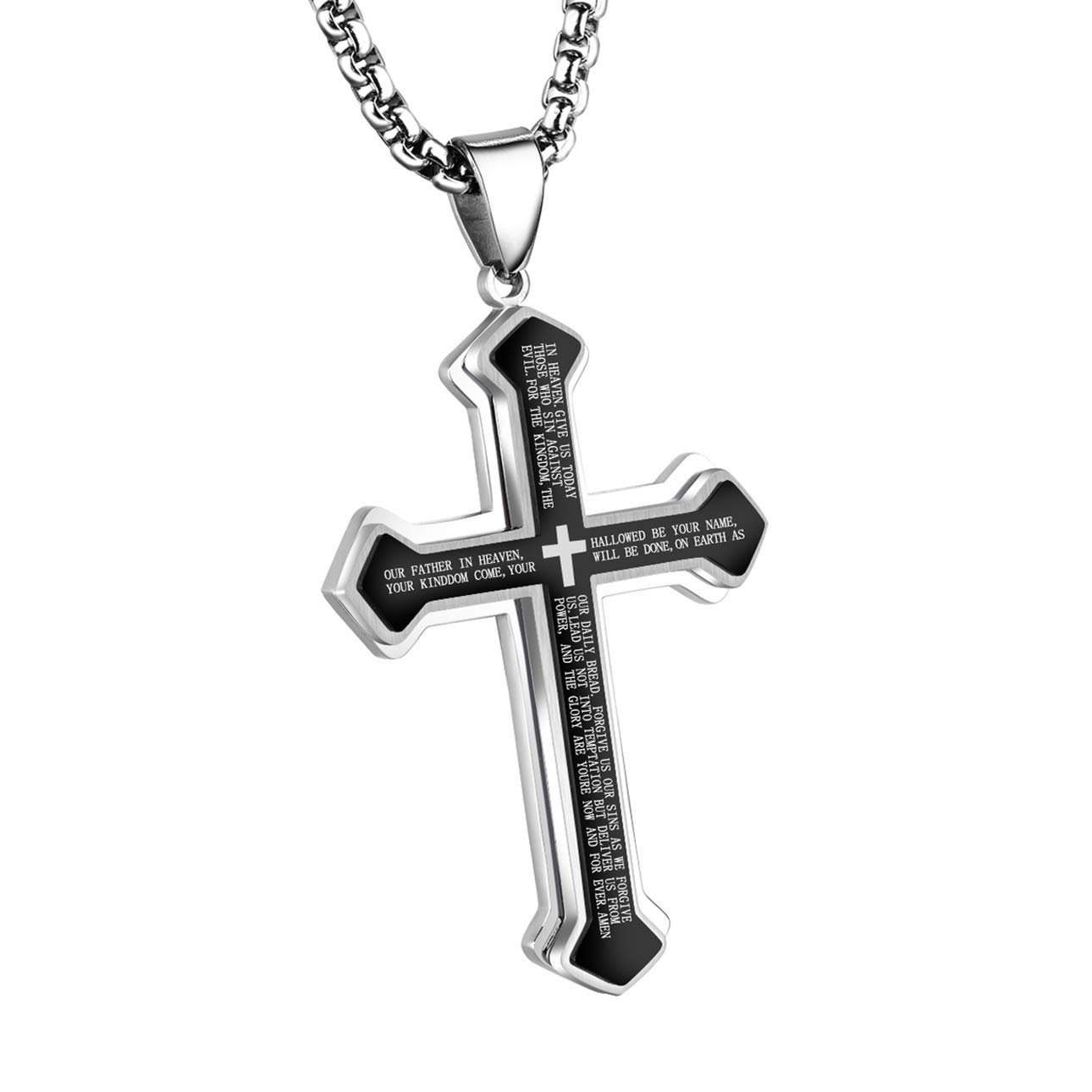 Foto 2 pulgar | Collar Olevs Con Colgante En Forma De Cruz De Acero Inoxidable Negro Y Plateado Para Hombre - Venta Internacional.