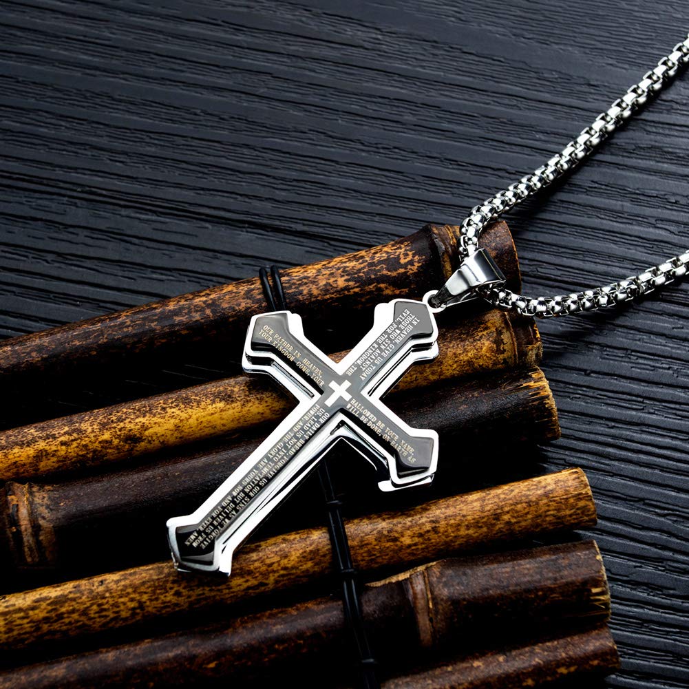 Foto 2 | Collar Olevs Con Colgante En Forma De Cruz De Acero Inoxidable Negro Y Plateado Para Hombre - Venta Internacional.