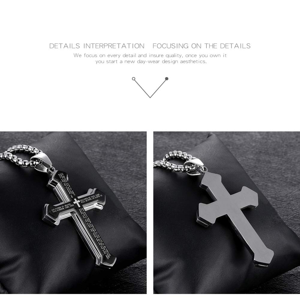 Foto 5 pulgar | Collar Olevs Con Colgante En Forma De Cruz De Acero Inoxidable Negro Y Plateado Para Hombre - Venta Internacional.