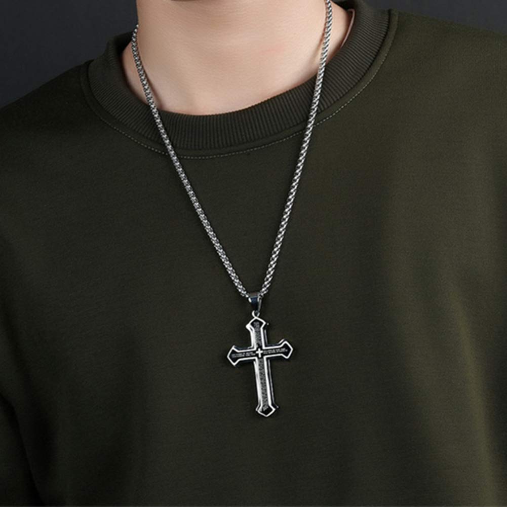 Foto 7 pulgar | Collar Olevs Con Colgante En Forma De Cruz De Acero Inoxidable Negro Y Plateado Para Hombre - Venta Internacional.