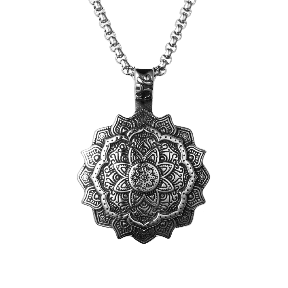 Foto 2 pulgar | Collar Flor Mandala De Acero Inox. Hipoalergénico Con Cadena De 60 Cm
