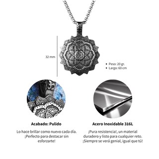 Foto 5 | Collar Flor Mandala De Acero Inox. Hipoalergénico Con Cadena De 60 Cm