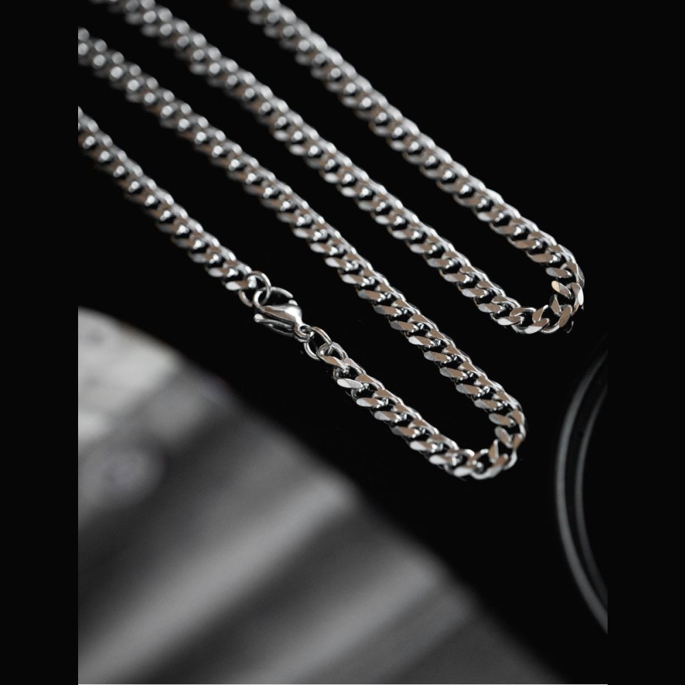 Foto 6 | Collar Cruze Cadena Cubana Color Plata Hipoalergénico Inox