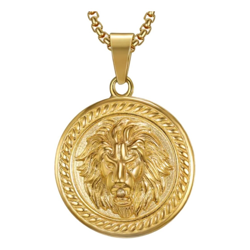 Collar Cruze Dije León Color Dorado Baño De Oro