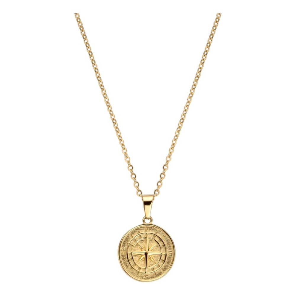 Collar Cruze Dije Brújula Color Dorado Baño De Oro