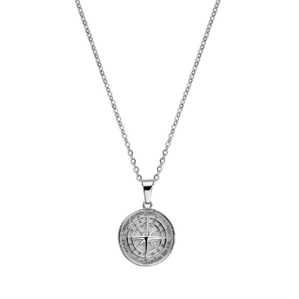 Collar Cruze Dije Brújula Color Plata Hipoalergénico Inox