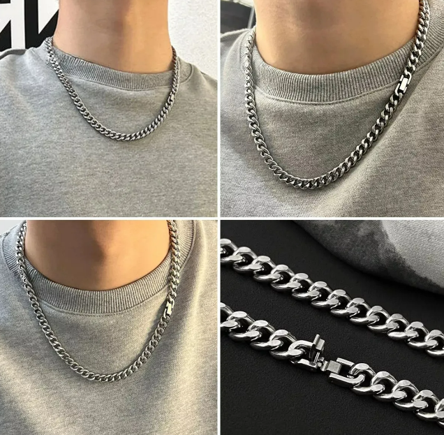 Foto 4 | Moda Xtellar Collar Y Pulseras Hombre Cubana Cadena Acero Inoxidable