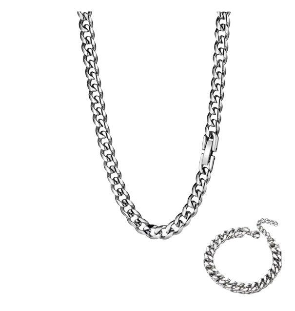 Moda Xtellar Collar Y Pulseras Hombre Cubana Cadena Acero Inoxidable