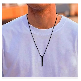 Foto 5 | Collar Hombre Barra Rectangular Negra Prisma Cilindro Negro Para Hombres Acero Inoxidable Regalo Cumpleaños